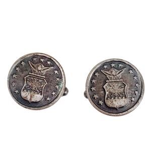 Vintage N.S. Meyer Sterling Silver Military Cufflinks - Eagle Shield Design